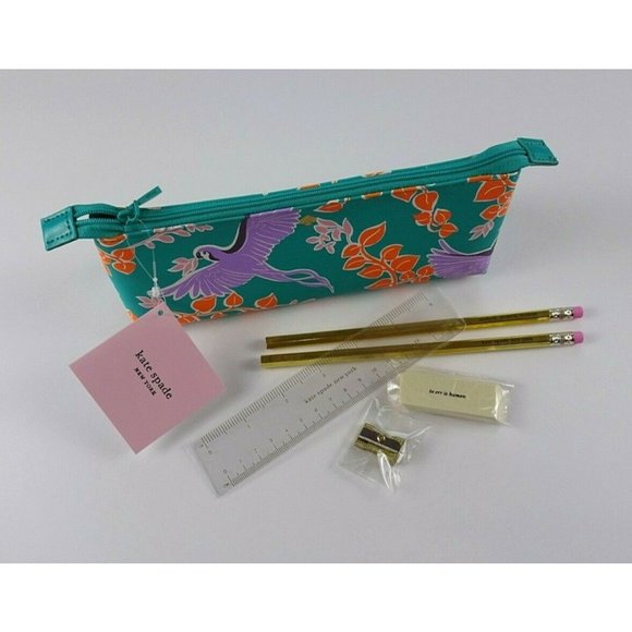 Kate Spade BIRD Party Pencil Case Pouch Ruler Eraser Sharpener Pencils 6-PC Set - Picture 3 of 11